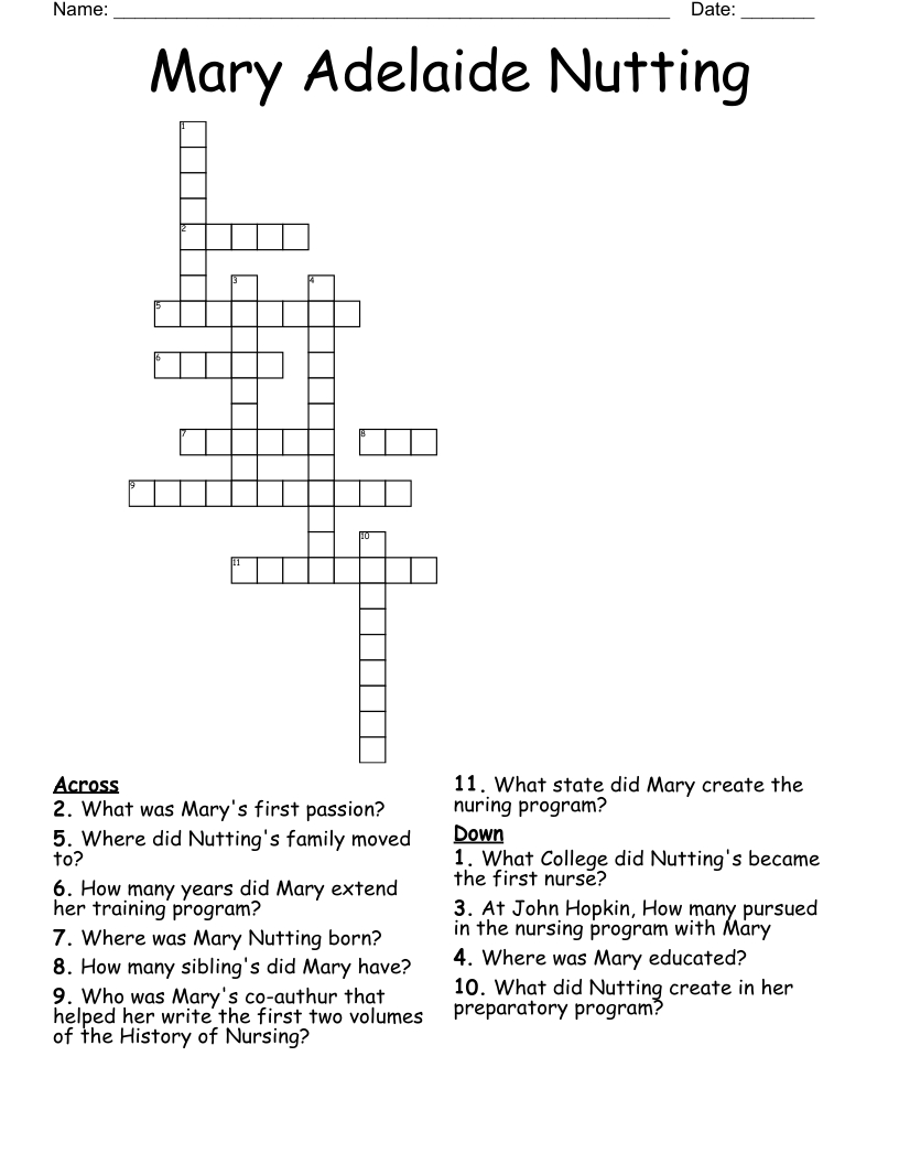 Mary Adelaide Nutting Crossword - Wordmint in Nurse Born on Christmas Day Crossword