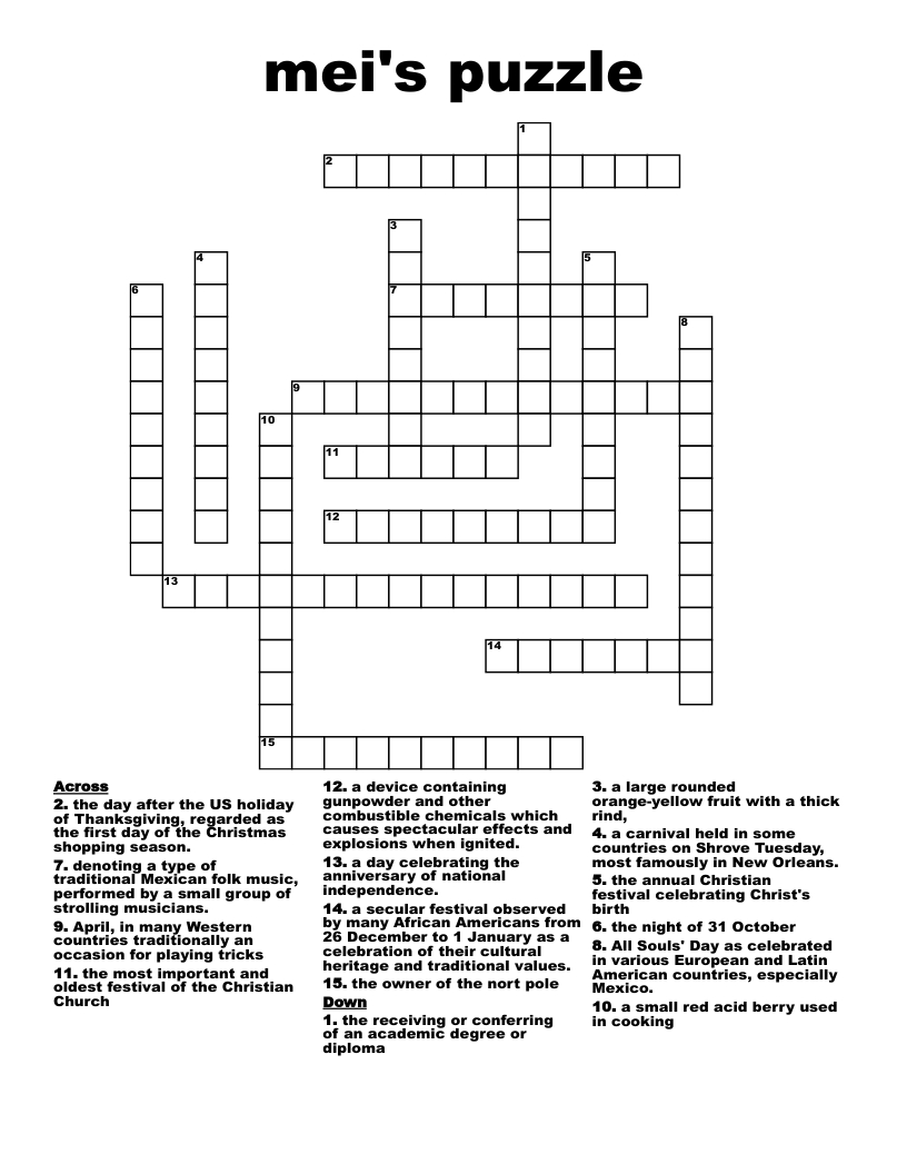 Mei&amp;#039;S Puzzle Crossword - Wordmint in Twelve Days of Christmas Musicians Crossword