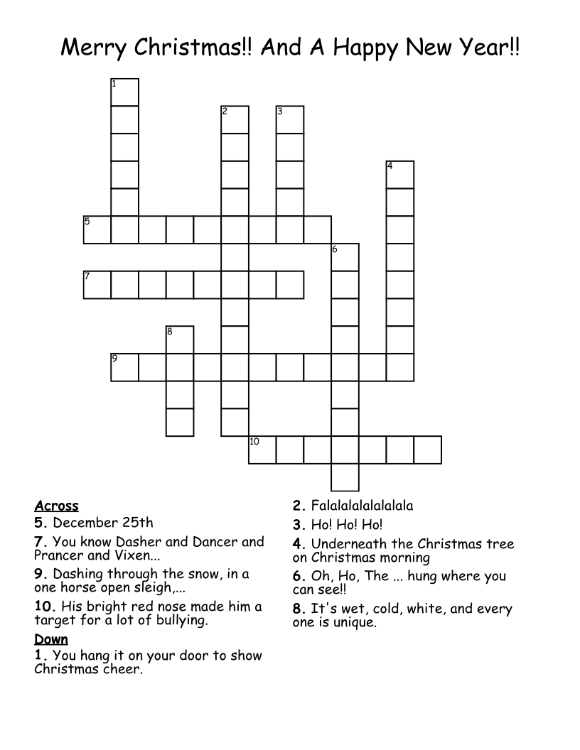 Merry Christmas!! And A Happy New Year!! Crossword - Wordmint with regard to Christmas Crossword Middle School