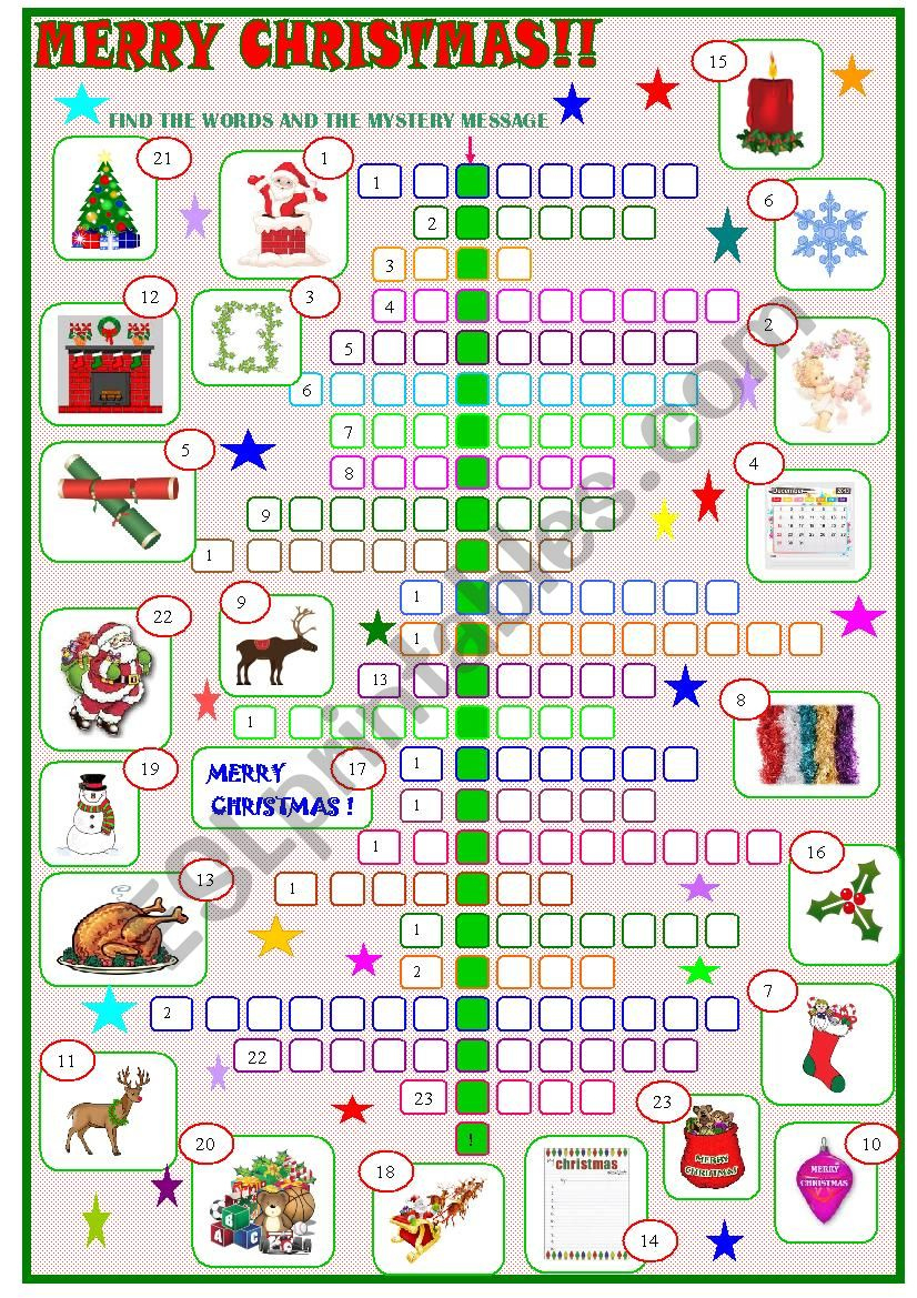 Merry Christmas :Crossword - Esl Worksheetspied-D-Aignel with Merry Christmas Crossword Puzzle Answer Key