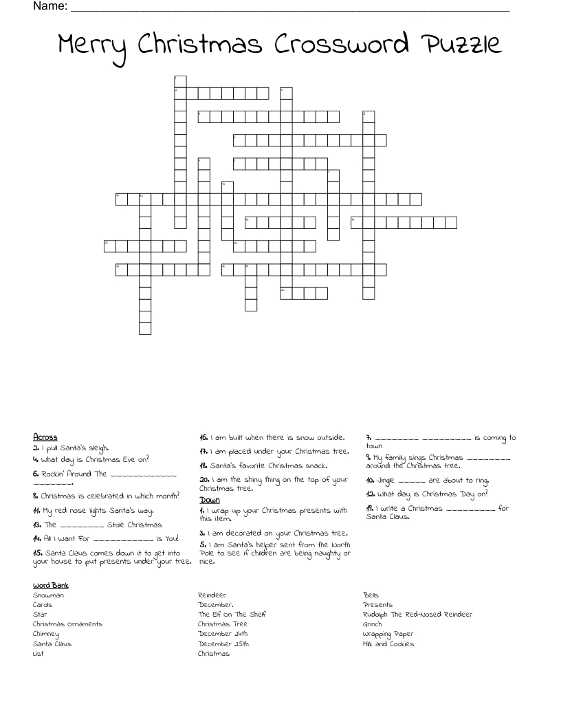 Merry Christmas Crossword Puzzle - Wordmint within Merry Christmas Crossword Puzzle Answer Key