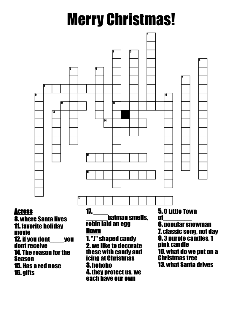 Merry Christmas! Crossword - Wordmint regarding Puts On A Christmas List Crossword Clue