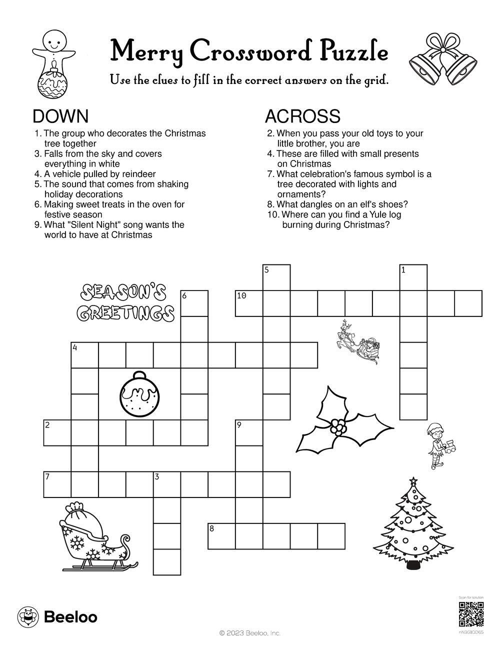 Merry Crossword Puzzle • Beeloo Printable Crafts And Activities with regard to Decorates As a Christmas Tree Crossword