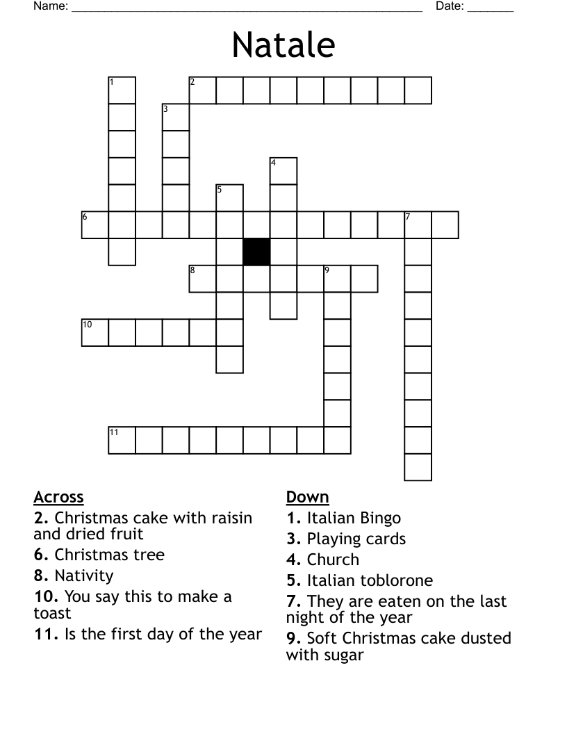 Natale Crossword - Wordmint throughout Italian Name For Christmas Crossword
