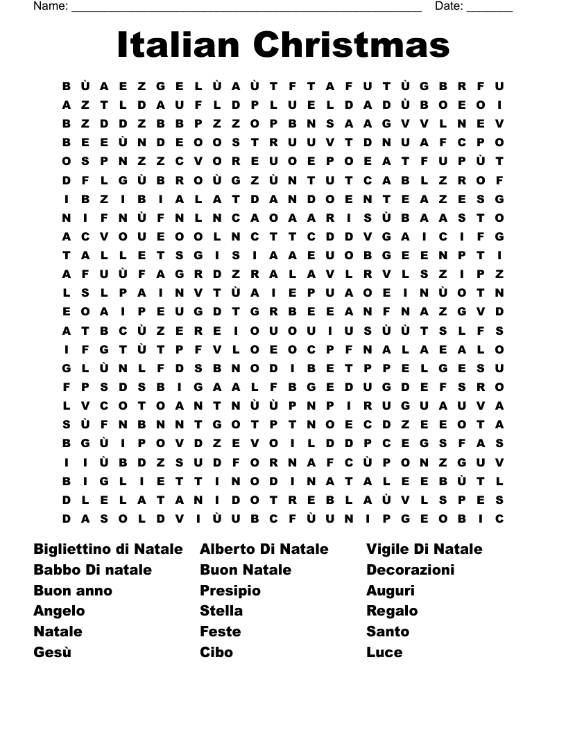 Natale Trovare Una Parola Word Search - Wordmint throughout Italian Name For Christmas Crossword