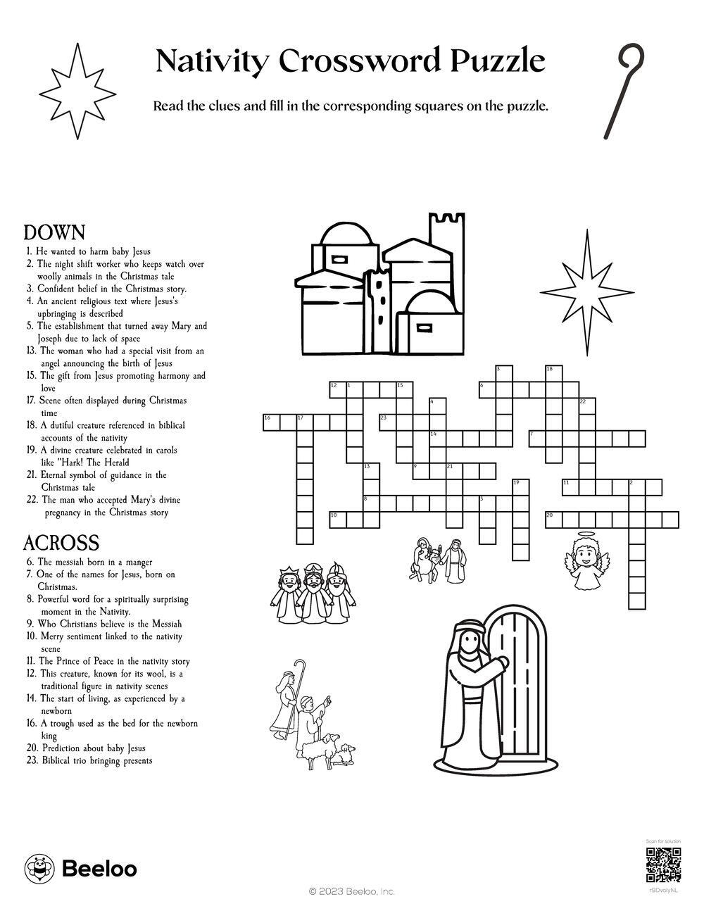 Nativity Crossword Puzzle • Beeloo Printable Crafts And Activities within Christmas Trio Crossword Clue