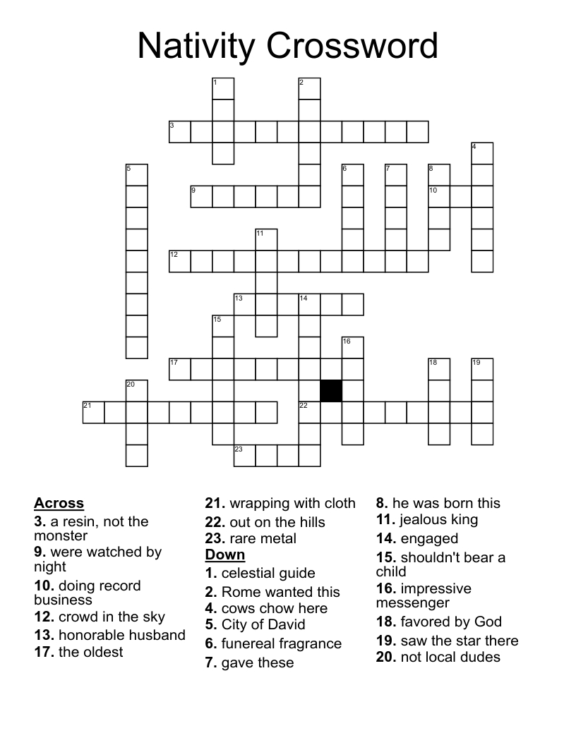 Nativity Crossword - Wordmint pertaining to Christmas in Rome Crossword