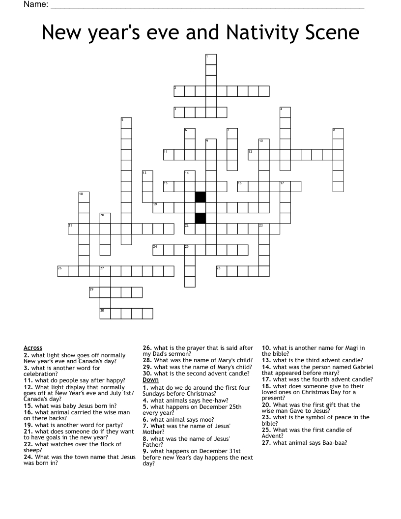 New Year&amp;#039;S Eve And Nativity Scene Crossword - Wordmint with Christmas Scene Crossword Clue