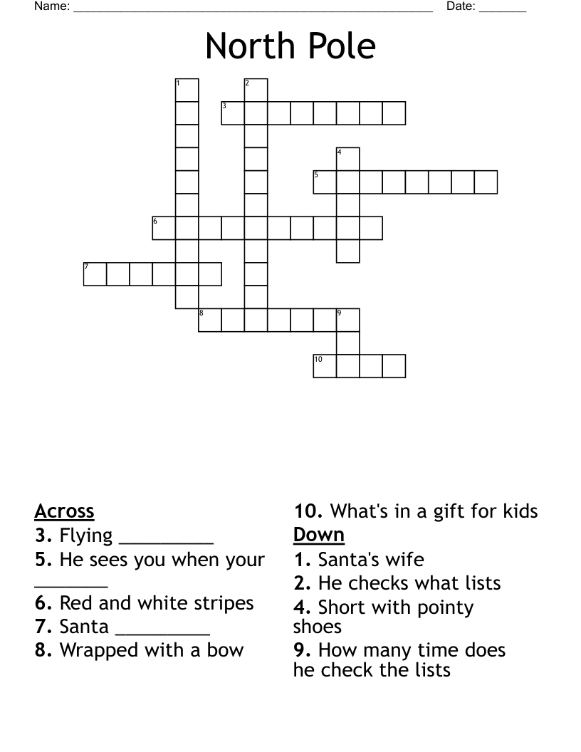 North Pole Crossword - Wordmint for Christmas at the North Pole Crossword Answers