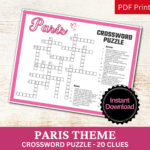 Paris Crossword Puzzle Printable Game, Fun Travel Theme Birthday Intended For Christmas In Paris Crossword