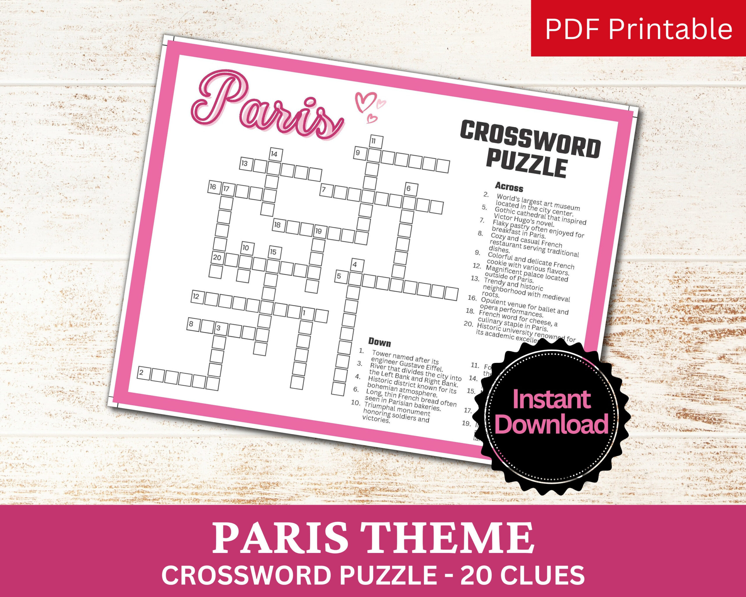 Paris Crossword Puzzle Printable Game, Fun Travel Theme Birthday intended for Christmas In Paris Crossword