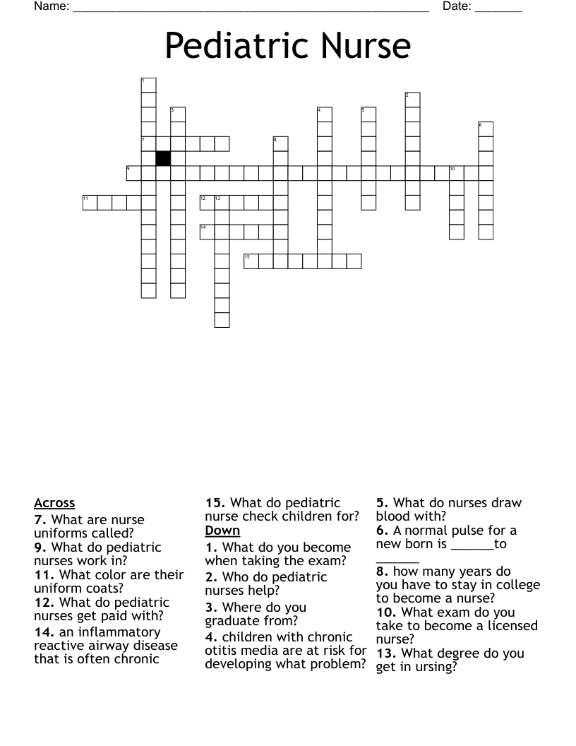 Pediatric Nurse Crossword - Wordmint for Nurse Born On Christmas Day Crossword