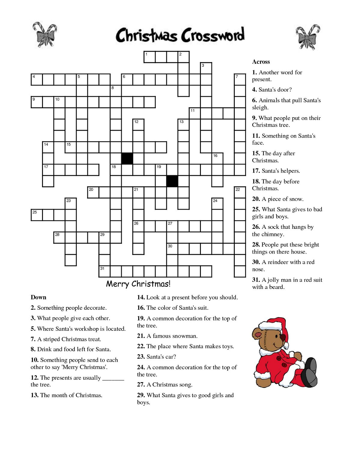 Printable Christmas Crossword Puzzle For Adults - Worksheets Library within Free Printable Christmas Crosswords For Adults