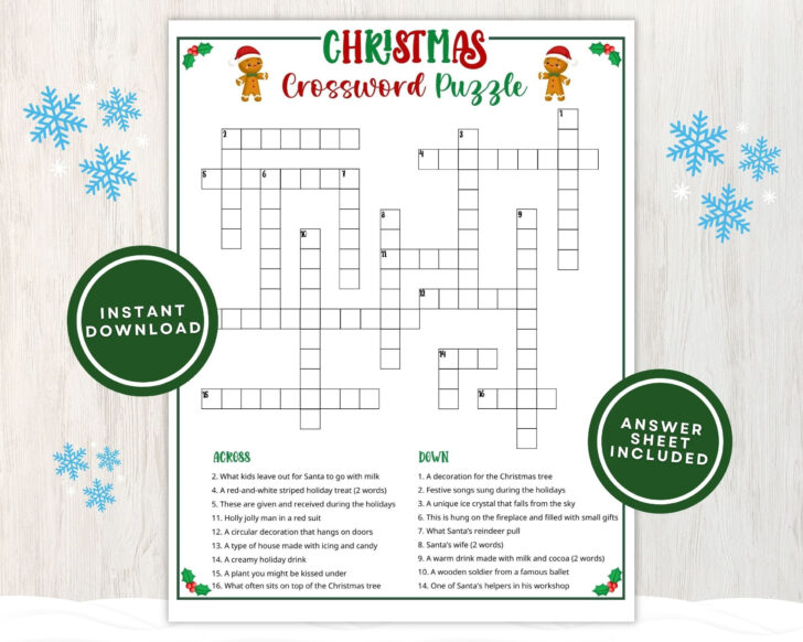 Christmas Crossword For Kids Printable