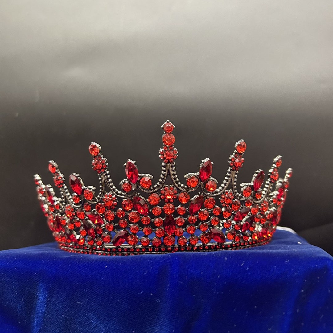 Red Rhinestone Tiara | Antique Gold Base | Witchy Villain Princess pertaining to Christmas Pageant Headwear Crossword Clue