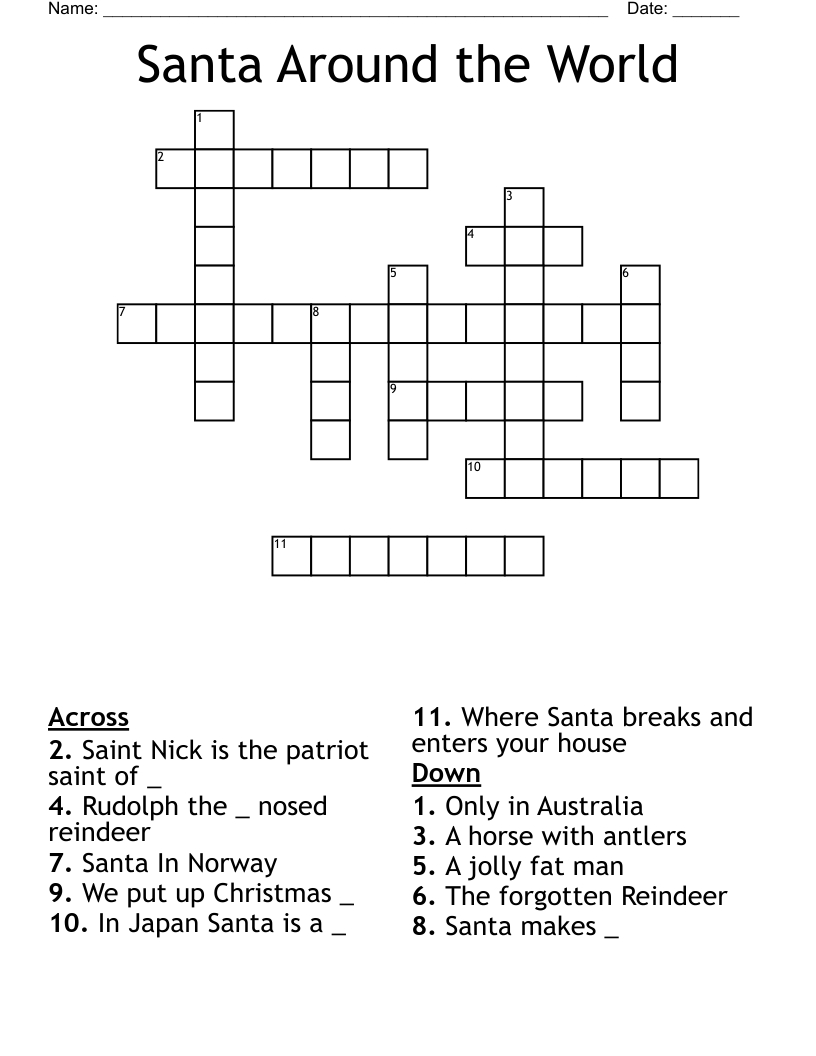 Santa Around The World Crossword - Wordmint throughout Christmas Saint Crossword Clue