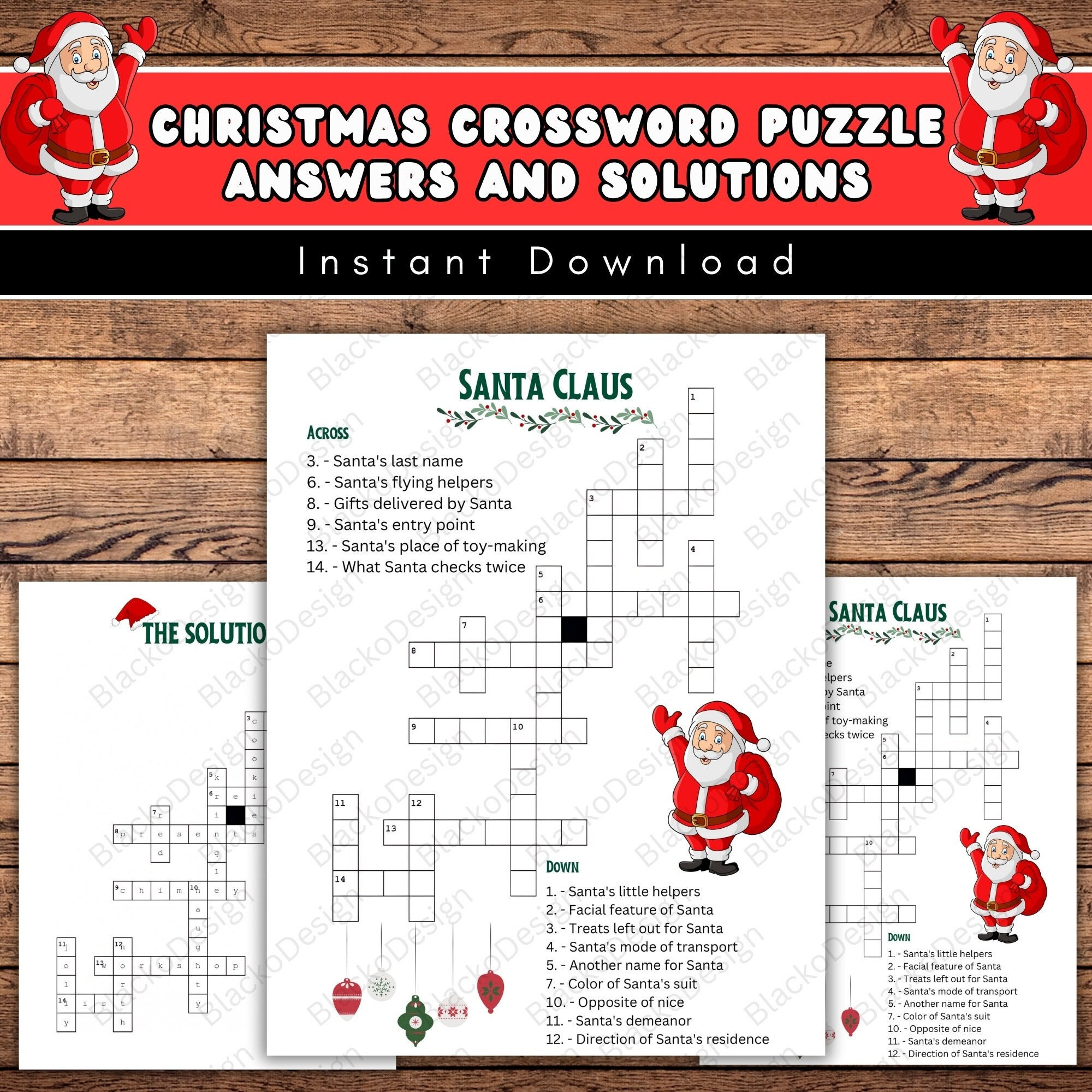 Santa Claus Crossword Puzzle: Christmas Party Game (Digital regarding Father Christmas Crossword Clue