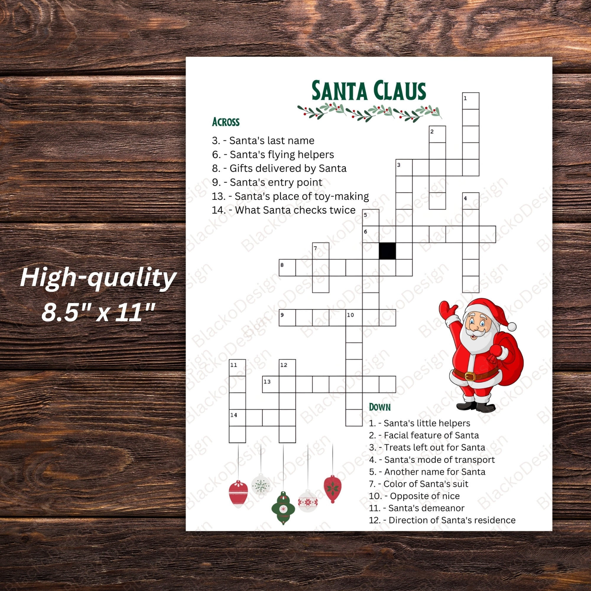 Santa Claus Crossword Puzzle: Christmas Party Game (Digital throughout Father Christmas Crossword Clue