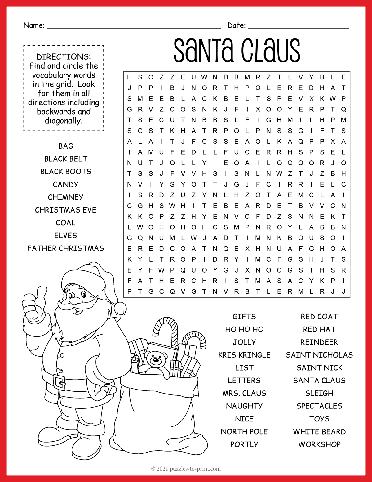 Santa Claus Word Search for Father Christmas Nyt Crossword