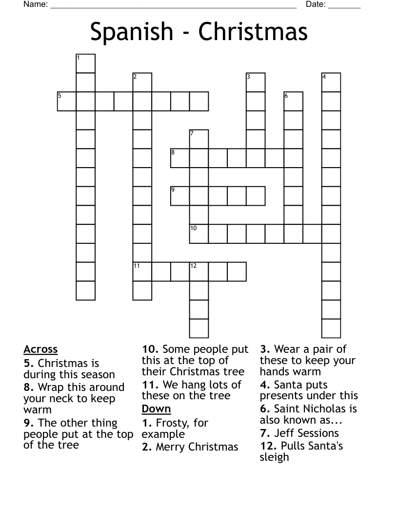 Spanish - Christmas Crossword - Wordmint inside Christmas Crossword In Spanish