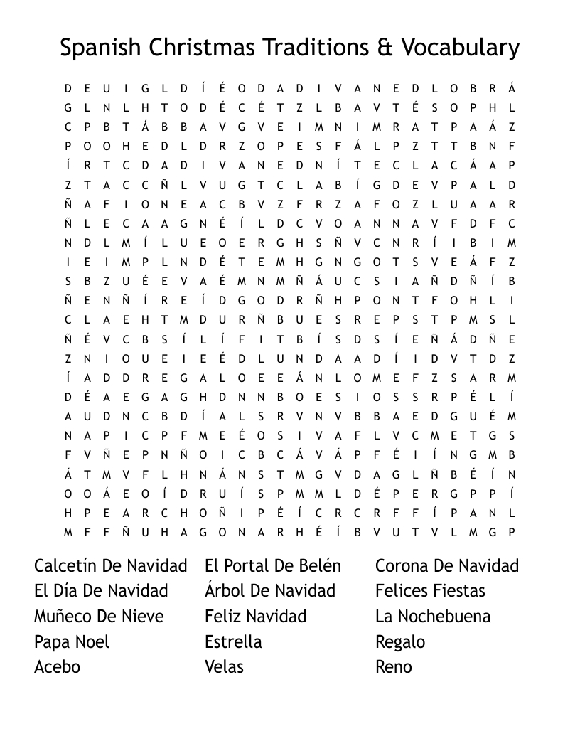 spanish christmas traditions vocabulary word search wordmint regarding christmas crossword puzzle in spanish Spanish Christmas Traditions & Vocabulary Word Search - Wordmint regarding Christmas Crossword Puzzle In Spanish