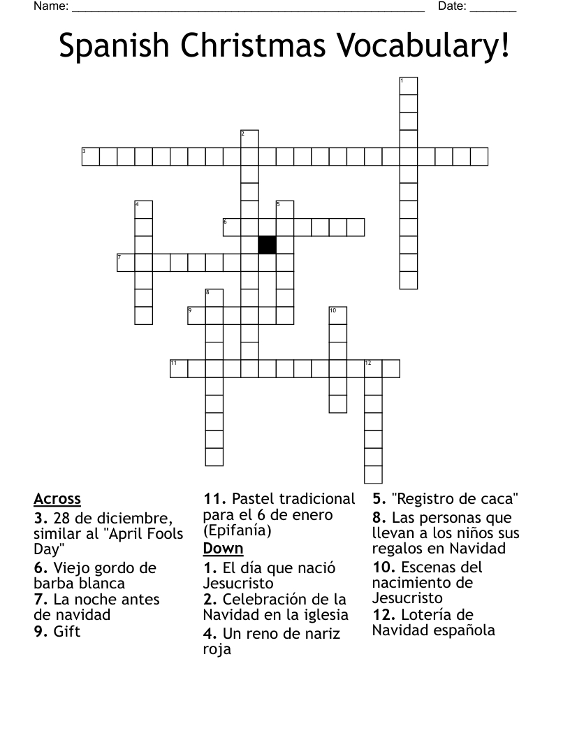 Spanish Christmas Vocabulary! Crossword - Wordmint within Christmas Crossword in Spanish