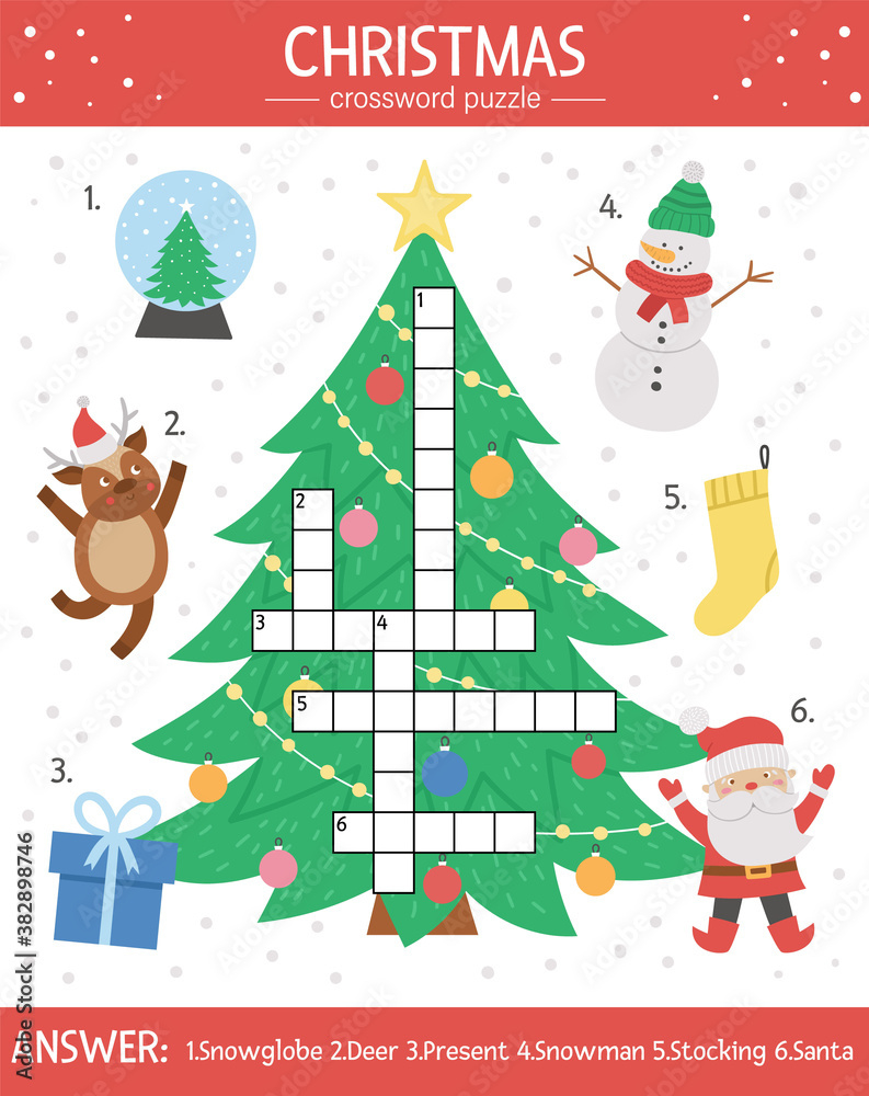 Stock-Vektorgrafik „Vector Christmas Crossword Puzzle For Kids inside Christmas Season Activity Crossword