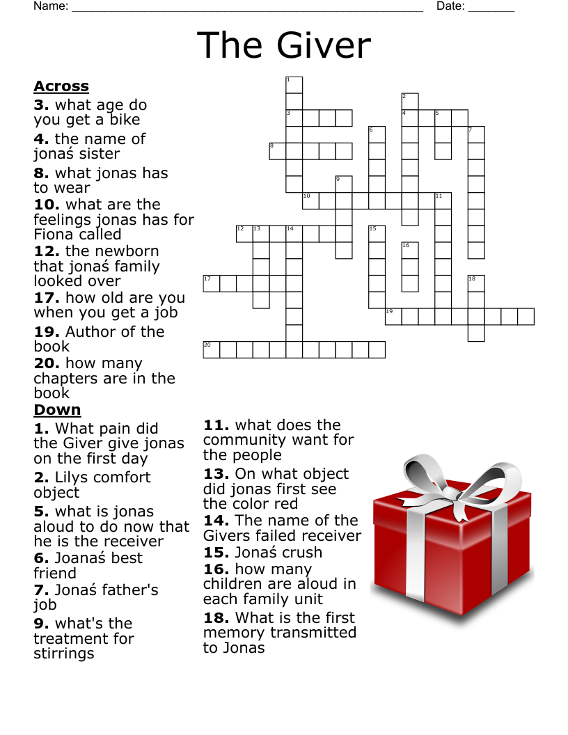 The Giver Crossword - Wordmint pertaining to Classic Christmas Gift Crossword