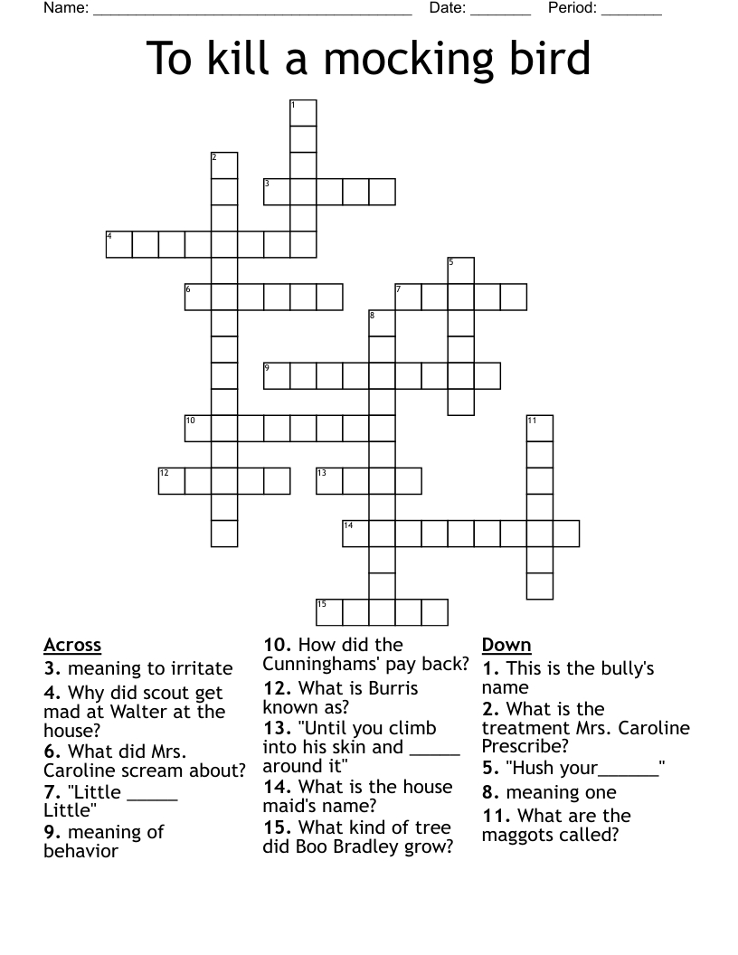 To Kill A Mocking Bird Crossword - Wordmint in Birds in a Christmas Carol Crossword