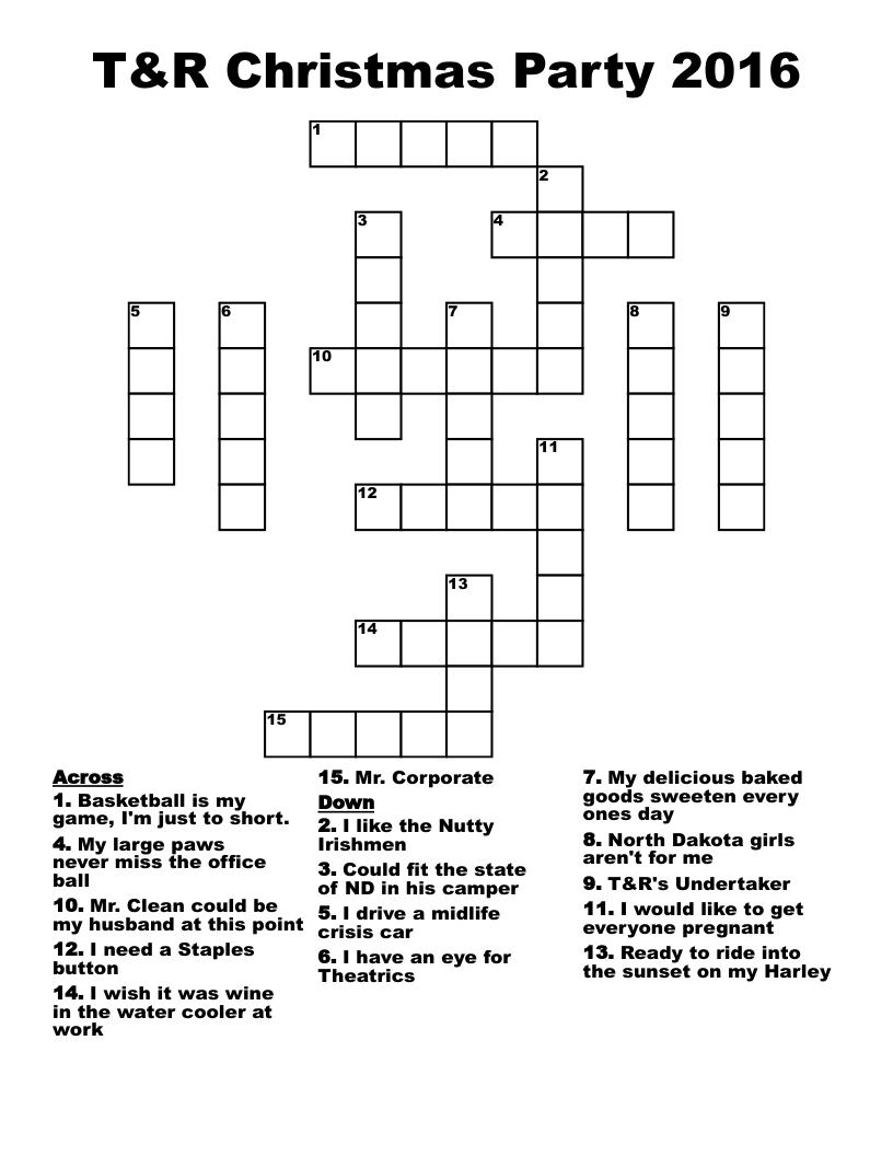 T&amp;amp;R Christmas Party 2016 Crossword - Wordmint intended for Christmas Party Game Crossword Clue