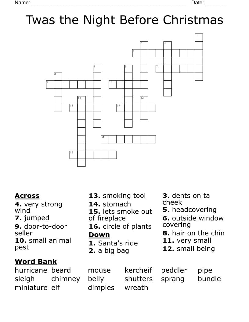 Twas The Night Before Christmas Crossword - Wordmint with The Night Before Christmas Crossword Puzzle