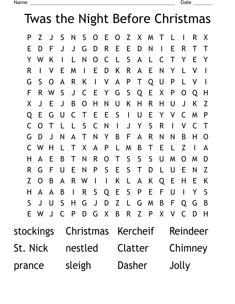 Twas The Night Before Christmas Word Search - Wordmint with regard to Twas the Night Before Christmas Crossword