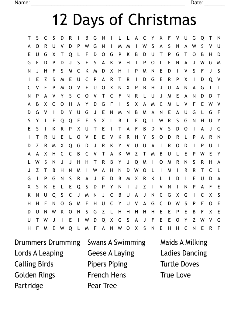 Twelve Days Of Christmas Crossword - Wordmint for 12 Days Of Christmas Crossword Puzzle