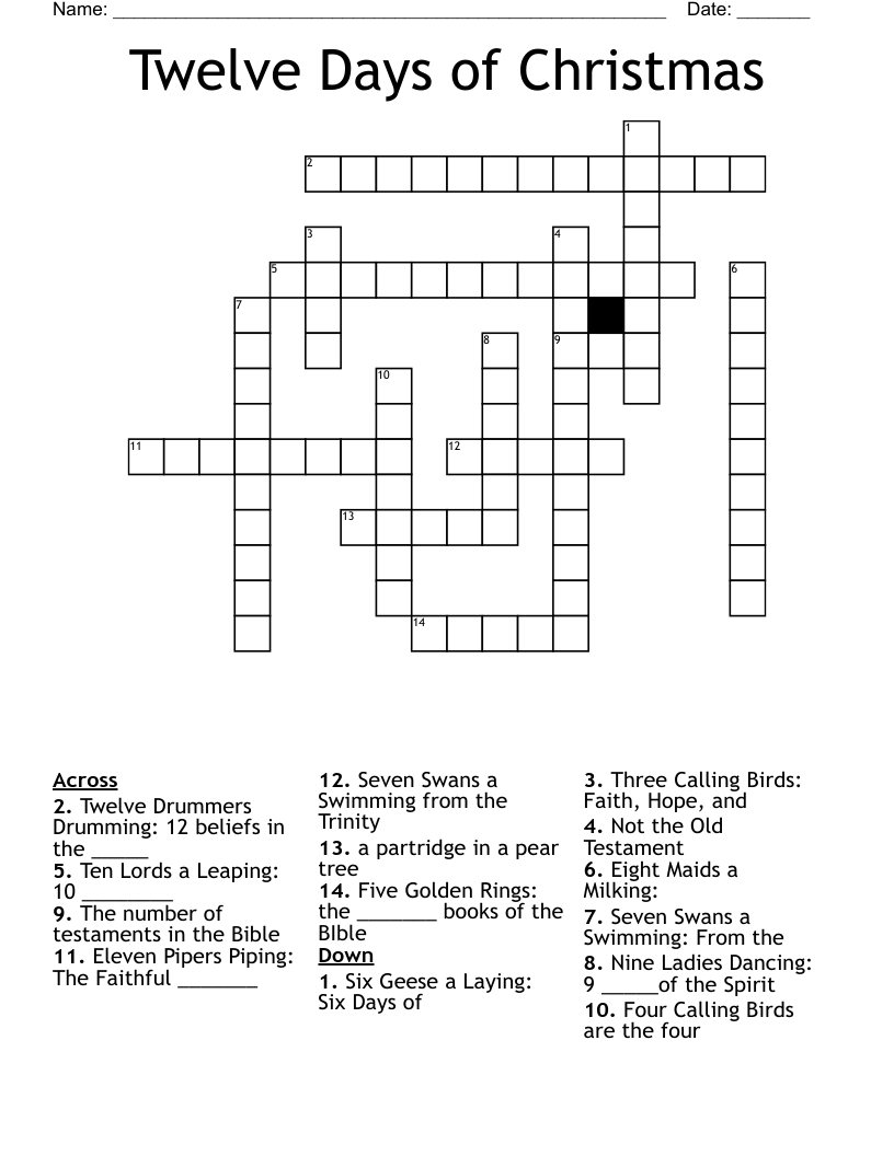 Twelve Days Of Christmas Crossword - Wordmint within 12 Days of Christmas Crossword Puzzle