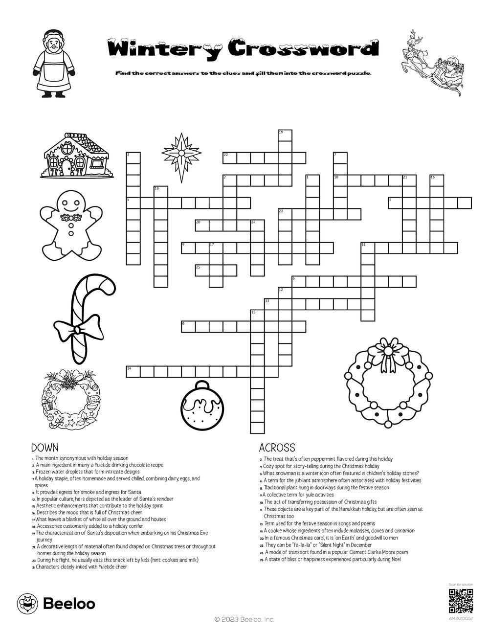 Wintery Crossword • Beeloo Printable Crafts And Activities For Kids with regard to Christmas Conifer Crossword Clue